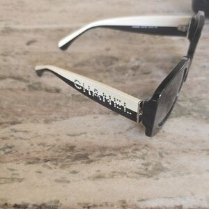 CHANEL Black and White Crystal Logo Sunglasses